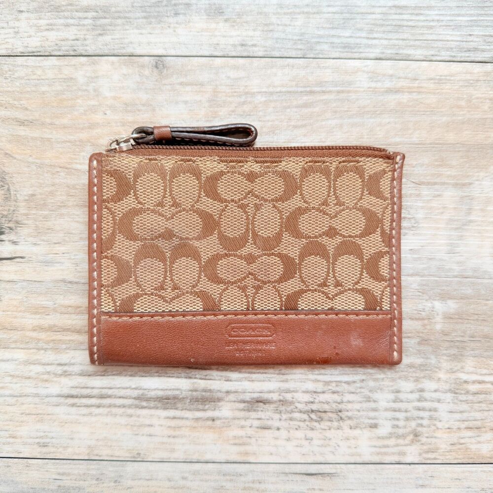 Coach Signature Mini Skinny ID Case Keychain Wallet Tan Brown Y2K Card Coin
